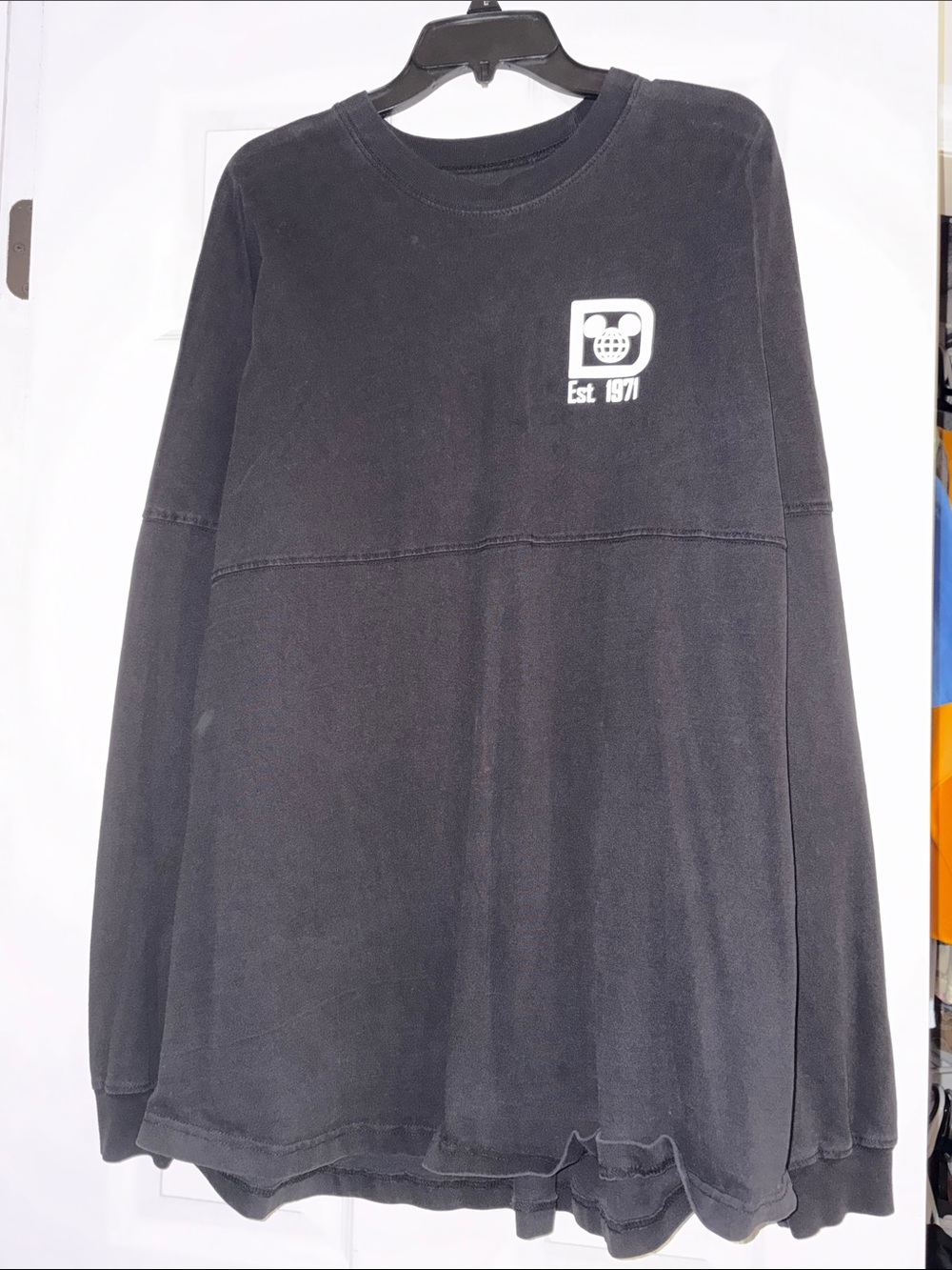 Disney Black Long-Sleeve Graphic Crewneck Sweatshirt with White Chest Logo